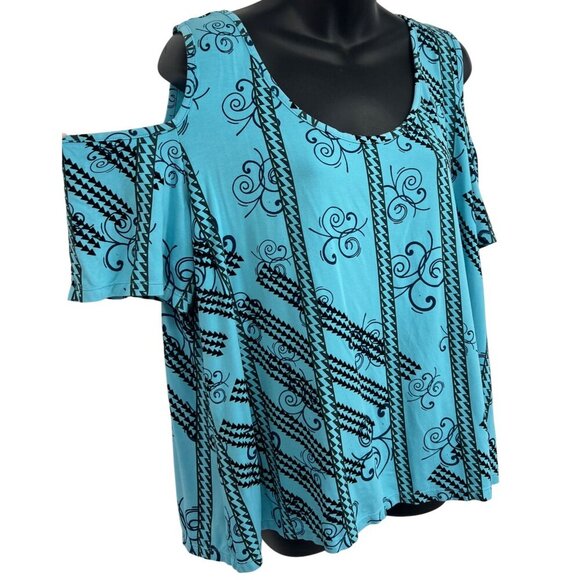 Kamohoalii Blue Black Cold Shoulder Top Size XL Extra Large Hawaiian  Scoop ECU - Picture 3 of 8